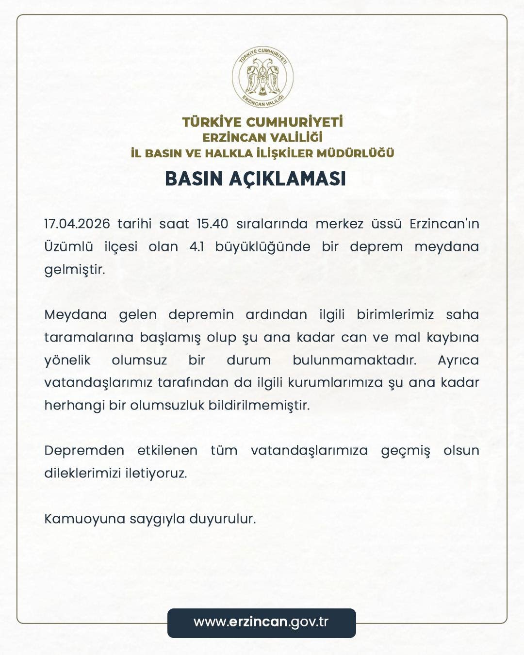 Erzi̇ncan Vali̇li̇ği̇ Deprem 1