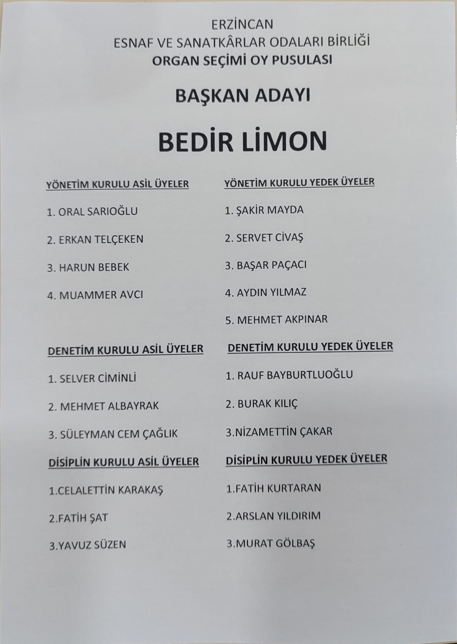 Erzi̇ncan Esob 2026 Yöneti̇m