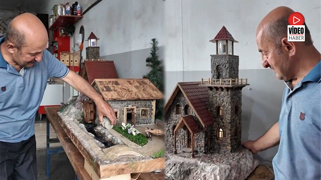 Erzincanlı Emekli Usta Doğadan Topladığı Taşlarla Minyatür Evler Yapıyor