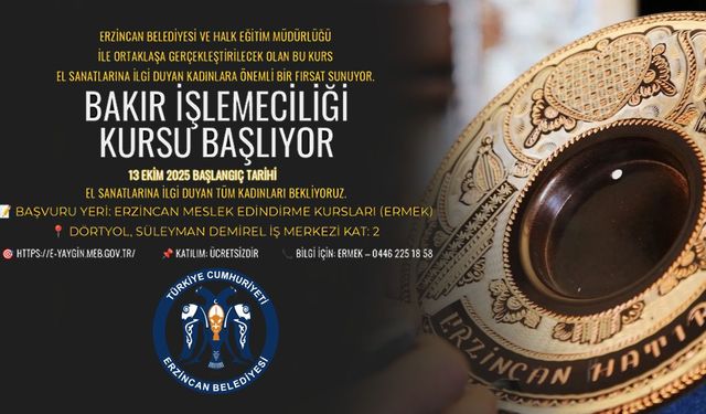 Erzincan Belediyesi’nden Kadınlara Yönelik Bakır İşlemeciliği Kursu