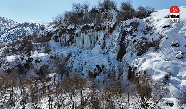 Erzincan'da Doğa Dondu, Girlevik Şelalesi Buz Kesti