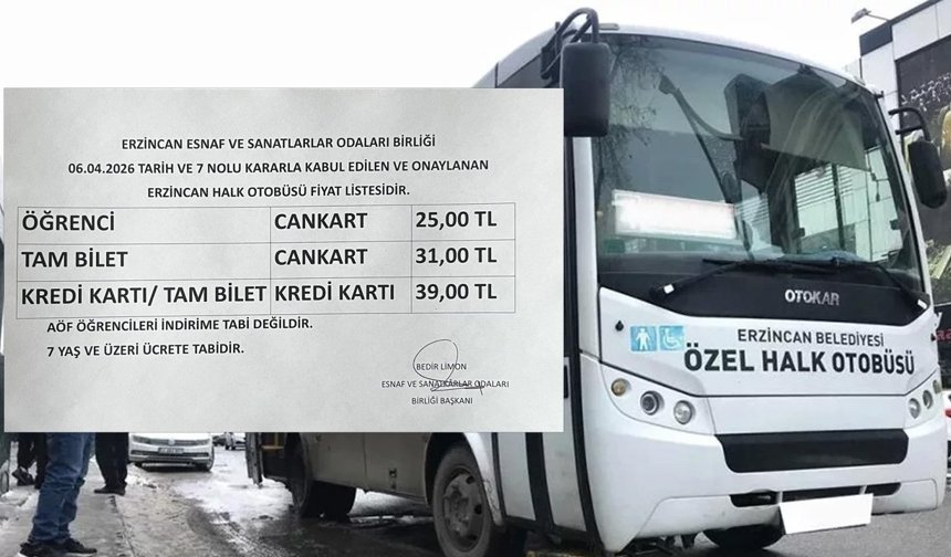 Erzincan’da Toplu Taşımaya Zam