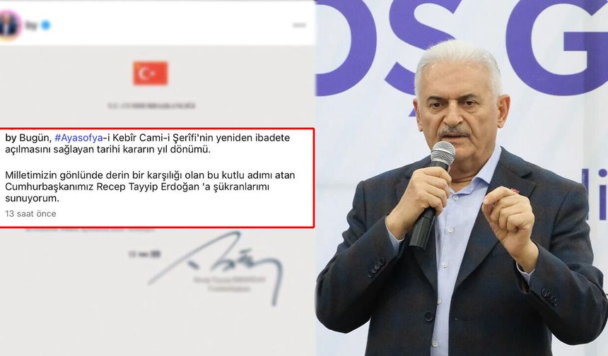Binali Yıldırım'dan Ayasofya Paylaşımı