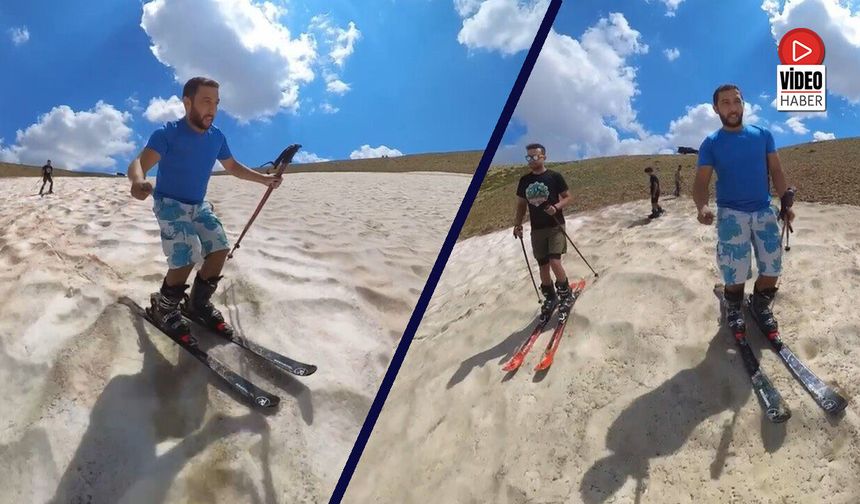 Erzincan'da Ağustos Sıcağında 3 Bin 250 Rakımda Kayak Keyfi