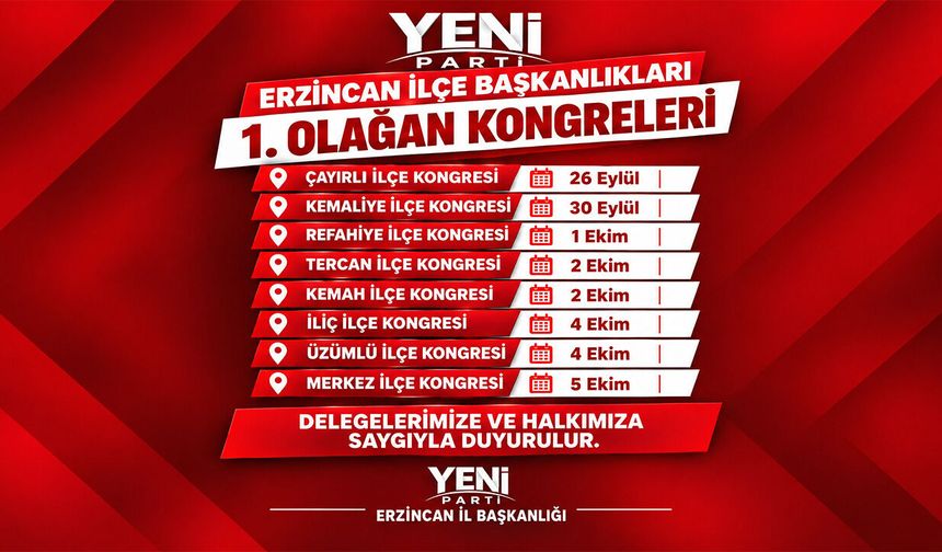 YENİ Parti Erzincan’da İlçe Kongreleri Başlıyor