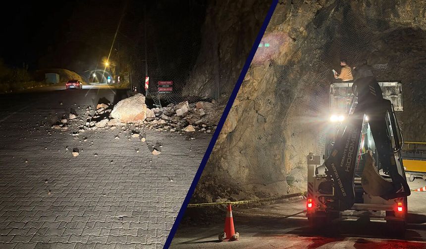 Kemaliye Taş Yolu'nda Kaya Düşmesine Müdahale Edildi